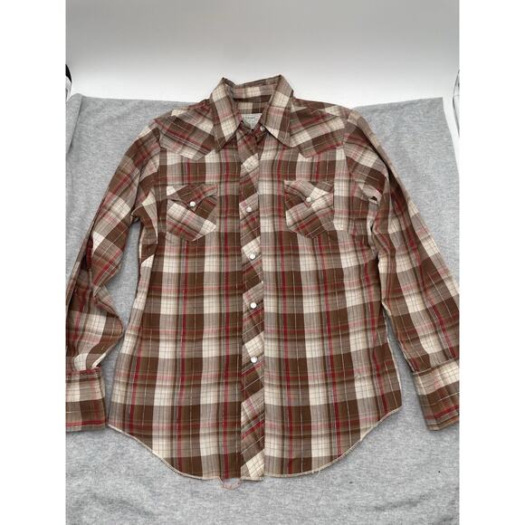 VTG H Bar C Ranchwear Men's Pearl Snap Shirt Permanent Press Long Tail USA - Picture 1 of 16